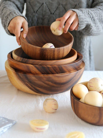 Kitchen Natural Wooden Bowl Household Fruit Bowl Salad Bowl