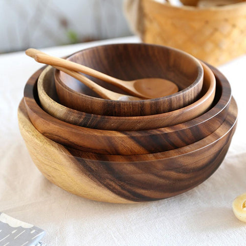 Kitchen Natural Wooden Bowl Household Fruit Bowl Salad Bowl